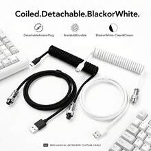 70.87 Inch Stretchable Spiral Keyboard Cable With Detachable Metal Aviation Plug, Double-Layer Braided Durable Type-C To USB-A Cable, Suitable For Mechanical Gaming Keyboards - View 2