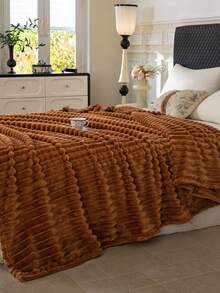 1pc Luxury Double-Sided Comfortable Striped Blanket, Soft & Warm, Suitable For Nap, Office, Camping, Sofa - Multi-Purpose Polyester Bed Sheet, Perfect Christmas Gift, Compressed Packaging, Lightweight & Elegant, Cloud-Like Touch - Mocha Brown - View 9