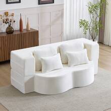 Large Modern White 2 Seat Sofa With 4 Throw Cushions, High Density Foam Folding Mattress, Suitable - 白色雙座 - 查看 2
