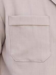 2pcs Men's Solid Color Faux Linen Cuban Collar Double Pocket Short Sleeve Button-Up Shirt And Shorts Set, Summer Beach Vacation Casual Outfit - Apricot - View 9