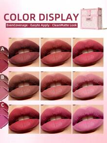 USHAS Matte Lipstick Gift Set, 3-Piece, 9-Color Velvet Smooth Lipsticks, Cute Chain Lace Mini Bag Packaging, Long-Lasting Full Coverage Nude & Red Lip Makeup Set, Suitable For Gifting - #C Rose Pink Series - View 5