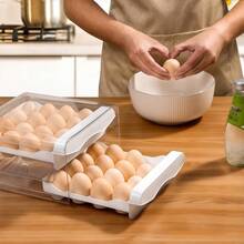 1 Pack 2 LayerLarge Capacity Egg Holder For Refrigerator, Egg Storage Container Organizer Bins, Stackable Clear Plastic Storage Container, Fridge Egg Organizer With Handles, Household Egg Holder For Fridge - 白色 - 查看 4