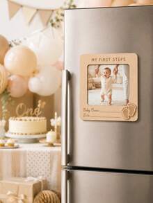 My First Steps Baby First Walk Growth Commemorative Photo Frame, Wooden Magnetic Fridge Photo Display Frame, Baby Milestone Commemorative Plaque, Customizable Baby Name/Date, Suitable For Baby First Birthday, Growth Record, Family Memory Display, Baby Shower Gift, Parents Commemorative Gift, New Parents Gift, Children Photo Decor, Fridge Decoration, Party Souvenir, Popular Style In Europe, America And Mexico - Multicolor - View 4