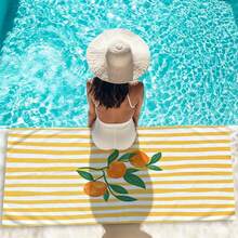 1pc Fresh Yellow Striped Orange Microfiber Beach Towel, Soft Absorbent Lightweight Towel, Suitable For Adults And Teens, Perfect For Beach, Travel And Swimming Beach Blanket - Multicolor - View 8