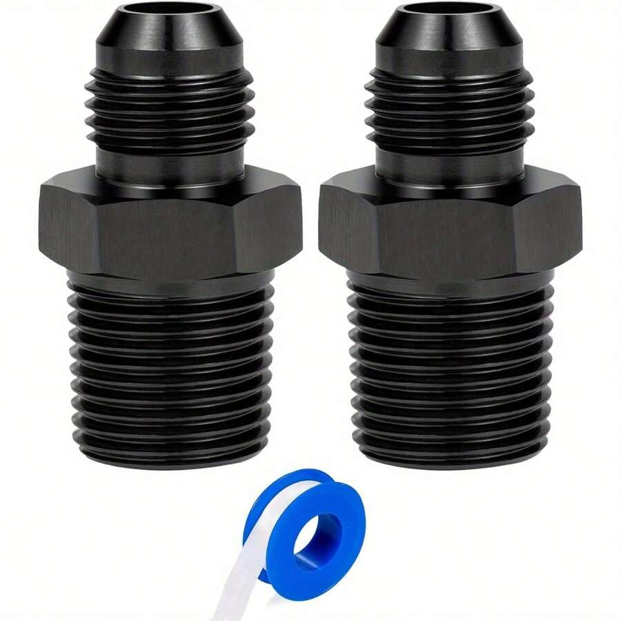 2PCS 6AN Male Flare To 3/8" NPT Pipe Fitting Adapter Aluminum Straight Black - Black - View 1