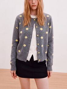 Women's Autumn Casual Minimalist Polka Dot Pattern 2 In 1 Knit Cardigan Jacket Fall - Light Grey - View 5