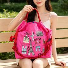 1 buah Tas Belanja Motif Menara Eiffel Bordir Terbaru, Tas Tote Bahu Lipat Kapasitas Besar untuk Pesta dan Perjalanan, Bahan Nilon - MultiWarna - View 5