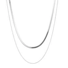 1pc Minimalist Fashion Casual Versatile Unisex Double Layer Snake Bone Chain Personalized Elegant Engagement Wedding Flat Snake Bone Chain Exquisite Necklace - Silver - View 2