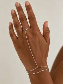 Elegant Women's Minimalist Finger Bracelet, Bridal Jewelry Fashion Hand Accessory - Silver - View 2