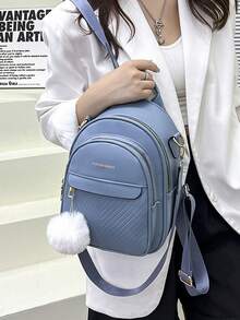 LECEY Women's Double Backpack With Pom Pom Charm - Blue - View 3