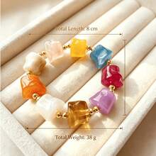 1pc Bohemian Style Macaron Colorful Random Color Transparent Resin Cat Eye Stone Bracelet And Set, Suitable For Vacation, Party, Gift, Wedding And Daily Wear - Gold Beads - View 7