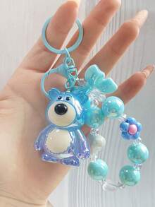 Cute Colorful Beaded Bracelet Forever Heart Charm Oil Bear Liquid Keychain Floating Letter Square Quicksand Bottle Keyring,Purse Charms - Multicolor - View 5