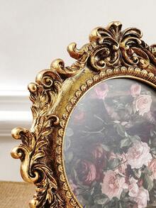 1pc Luxury French Palace Style Gold Carved Round Decorative Photo Frame, Resin Material Photo Storage And Display Frame, Multi-Functional Picture Frame For Desktop And Wall Hanging, Home Decor To Enhance Style, Suitable For Bedroom, Side Table, Decorative Table, Desk, Entryway, Living Room, Background Wall, Dining Room, Luxury Home Gift For Friends And Family, Wedding, Birthday, Housewarming - A - View 9