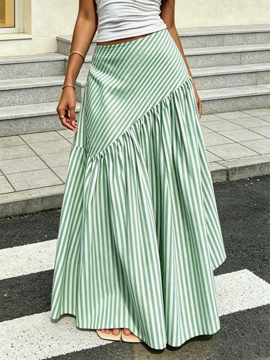 優雅法式休閒波希米亞風編織布料喇叭A字長裙,適合女性,適用於春季、秋季及夏季四季 - 薄荷綠 - View 1