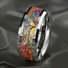 Unique Colorful Tree-Patterned Unisex Stainless Steel Ring, Symbolizing Life And Nature, Suitable For Daily Wear, Parties, And Couple Gifts - C*1493 - View 11