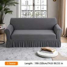 1pc Elastic Sofa Cover With Skirt Design, Modern Style Polyester Fabric, Machine Washable, Dust And Stain Resistant, All Seasons - Grey - View 11