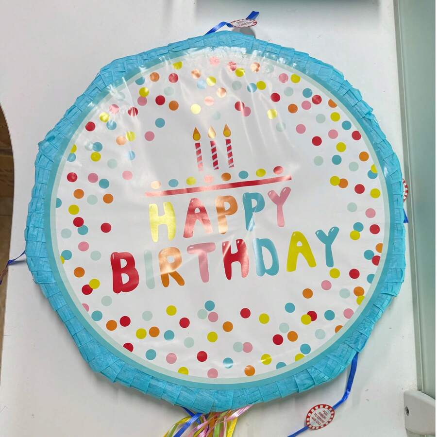 1個生日快樂皮納塔,圓形波點與蠟燭設計,多色生日派對裝飾,兒童生日慶祝趣味派對遊戲用品 - 查看 1