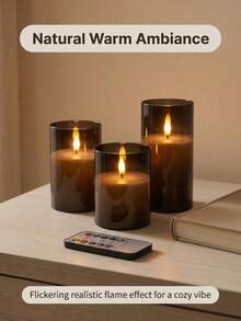 3pcs Set Flameless Candles, Camping Party Decoration, Remote Control Electronic Candles With Timer Function. LED Realistic Birthday Candles, Creative Wedding Props, And Decorative Holiday Atmosphere Lights. - 3 Sets Of Black - View 10