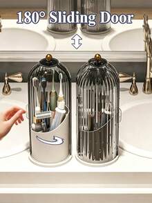 Toothbrush Holder, Rotating Dustproof Cosmetic Storage; Toothpaste Tube Storage Box, Dustproof Bathroom Countertop Organizer Rack, Electric Toothbrush, Makeup Brush Countertop Toothpaste Holder, Dustproof, Rotatable, Home Essential - Multicolor - View 3