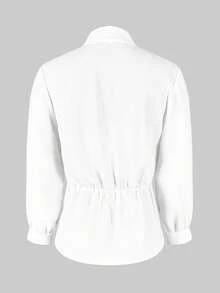 Kemeja Lengan Panjang Kancing Depan Warna Polos Wanita Jisfaneya, Warna Putih, Serbaguna untuk Kerja, Kantor, dan Pakaian Kasual - Putih - View 9