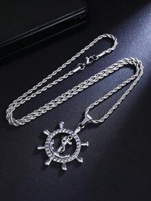 1pc 2026 New Stainless Steel Jewelry, Men's Necklace, Titanium Steel Hip Hop Punk Anchor Pendant Stainless Steel Sweatshirt Chain Hoodie Chain Cross-Border Vintage Personalized Men's Gift Wholesale Men's Daily Wear - Antique Silver - View 6