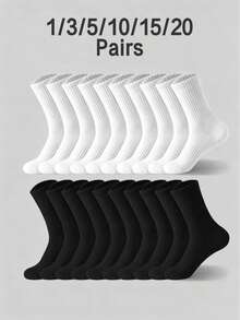 1/5/10 Pairs Unisex Comfortable Sports Socks, Suitable For Sports And Training, Women's Long Socks, Suitable For Daily And Business Wear, Antibacterial, Soft, Black And White Color, Odor-Resistant, Moisture-Wicking, Breathable, Lightweight, Suitable For Autumn And Winter - Multicolor - View 22