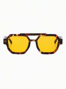 1 Pair Men's Leopard Print Double Bridge Aviator Frame Retro Motorcycle Style Street Fashion Glasses - Multicolor - View 3