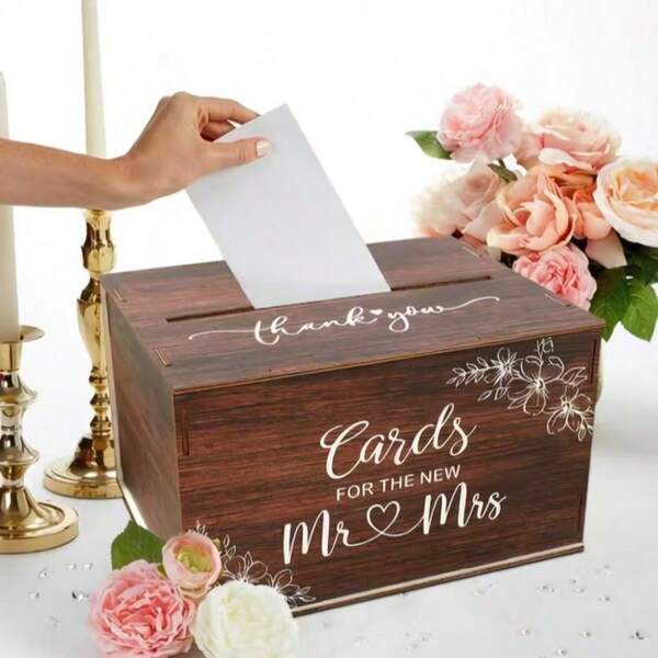 1 Set Wooden Wedding Card Box Sign-In Box Multi-Functional Wedding Bride Card Storage Box, Suitable For Wedding Party Decoration, Anniversary, Bridal Shower And Other Party Supplies, Card Storage Box