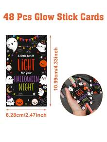 48pcs Halloween Glow Stick Cards, Halloween Glow Stick Bracelet Packaging Cards With Pumpkin, Ghost, Spider Web Design, "A Little Light To Brighten Your Halloween Night", Halloween Decoration, Halloween Party Decoration, Halloween Candy Or Trick Or Treat Decoration, Happy Halloween Decoration, Halloween Outdoor Decoration (Glow Sticks Not Included) - Multicolor - View 5