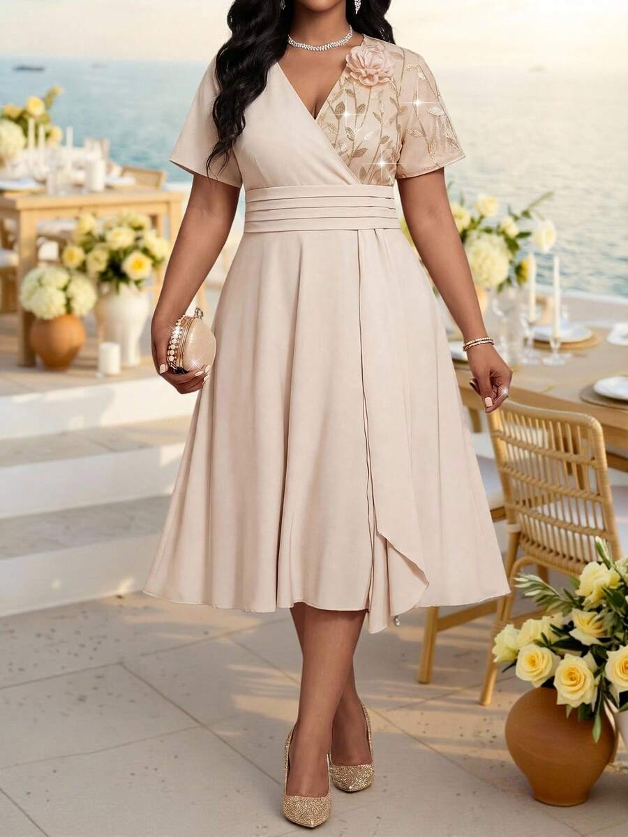 Fleurora Elegant Women's A-Line Party Dresses Formal Dress Elegant Dresses For Women Graduation Dress Wedding Festival Outfits For Women Graduation Summer - Apricot - View 1