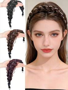 Fishbone Braid Headband Wig Integrated Fried Dough Braid Hair Accessory With Magic Tape - Multicolor - View 3