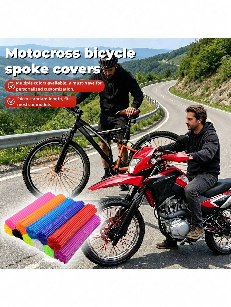 72pcs Motorcycle Bicycle Spoke Covers, Colorful Spoke Protection Sleeves, Wheel Hub Modification Decoration Strips, Bicycle Wheel Cover Decoration Protection, Suitable For Off-Road Bicycle Motorcycle Bicycle Wheelchair Decoration