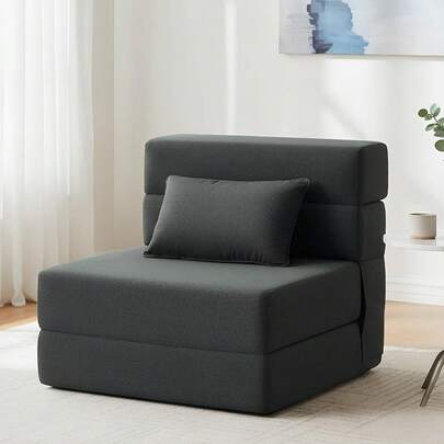 Sofá cama plegable | Silla cama convertible para adultos, silla plegable a cama con futón y almohada, para hogar, dormitorio, apartamento, RV, sala de estar, tamaño individual, gris oscuro OMLC