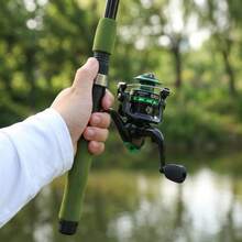 KecchKrezing Military Style Fishing Rod Reel Set, One-Stop Kit Including Pre-Wound Reel, Hard And Soft Baits, Hooks, Floats, Tackle Box And Storage Bag, Camping Outdoor Fishing Set - Olive Green - View 4
