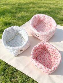 Cute Foam Quilted Desktop Items Storage Bucket Bow&Heart Print Makeup Basket Folding Floral Print Cosmetics Bag Household Sundries Storage Basket - Multicolor - View 6
