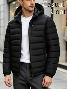 Mercer Haus Men's Lightweight Hooded Quilted Padded Coat, Thin Casual Commuter Jacket - Black - View 3