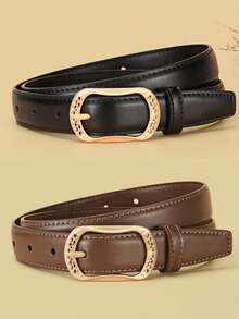 2/1pc New Simple Versatile Pin Buckle Belt For Women, Casual Waist Strap For Student Daily Commute & Jeans - Multicolor - View 7