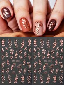 2pcs Rose Gold Leaf Nail Art Stickers, Y2K Metal Leaf Design Decals, 3D Autumn/Winter DIY Nail Tip Decoration Slider Accessories Tools - Multicolor - View 1