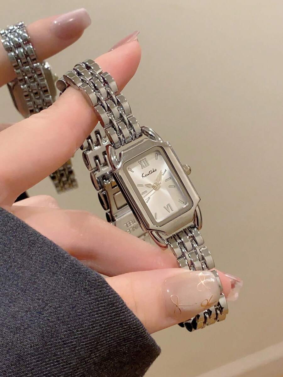 1件金色橢圓形女款石英手錶,優雅時尚,適合日常配戴,生日/畢業禮物,休閒聚會 - 銀色 - 查看 1