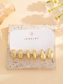 6-18PCS Gold Pearl Heart Earrings Set, Gentle Style Versatile Combination Earrings - Gold - View 7