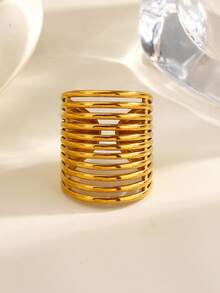 1/2pcs Stainless Steel Minimalist Line Open Ring, Suitable For Women's Daily Wear And Gatherings - Multicolor - View 5