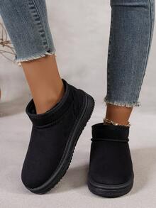 Botas de Piel de Talla Grande Versátiles con Suela Gruesa, Botas de Tobillo sin Cordones Estilosas para Interior/Exterior, Botas de Nieve Cálidas - Negro - Ver 5