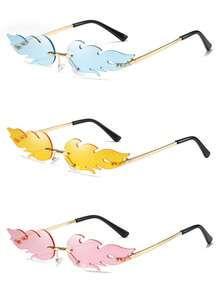 1/2/3pcs Women's Flame Shaped Rhinestone Red Rimless Glasses, European And American Style Exaggerated Personalized Fashion Glasses, Zinc Alloy Temple, Suitable For Party / Music Festival / Street Photography / Theme Event / Stage Performance Niche Eye-Catching Accessory - Multicolor - View 17