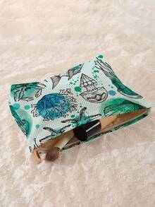 1pc Portable Cosmetic Storage Bag Coral Starfish Shell Pattern Double-Sided Print Travel Zipper Makeup Bag Multi-Function Toiletries Organizer - Multicolor - View 4