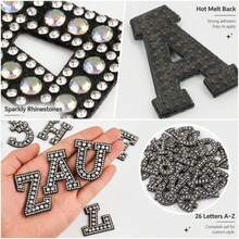 Juego completo de 26 letras con parches bordados de strass de colores sobre fondo negro, parches de letras A-Z para transferencia de calor, parches bordados para coser, uso DIY para nombres en ropa - conjunto de 26 letras - Ver 7