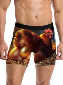1pc Men's Funny Animal Print Boxer Briefs, Cute Cartoon Animal Print Triangle Underwear, Casual Home Underwear, Suitable For Daily Wear And Gifting To Boyfriend - Black - View 2