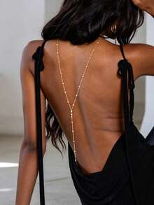 Cadena de espalda minimalista para mujer para fiesta en la playa, accesorio versátil para combinar con vestidos de verano - Dorado - Ver 1