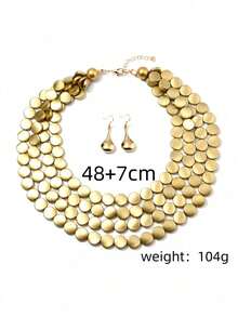 1 Set Multi-Layer Geometric Round Bead Necklace Set, Women's Jewelry Set For Party, Gathering, Daily Wear - Gold - View 7