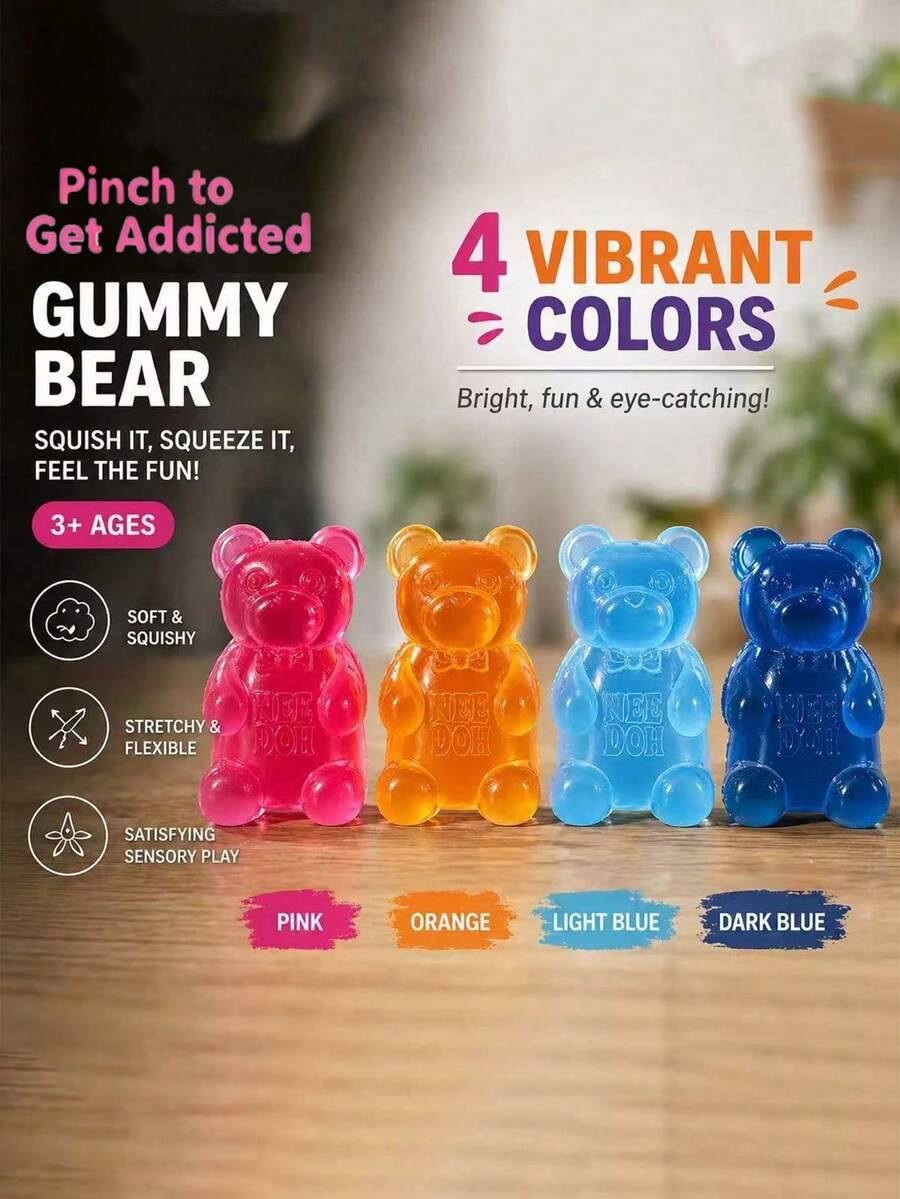 Jelly Color Teddy Bear Squeeze Toy, Soft Silicone Slow Rebound Stress Relief Toy, Party Favors, Stress Relief Toy, Creative Shaped Toy, Holiday Gift