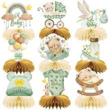 9pcs/Set Vintage Bear Baby Party Decoration Supplies Honeycomb Ornaments Children Birthday Tabletop Honeycomb Centerpiece - Multicolor - View 5